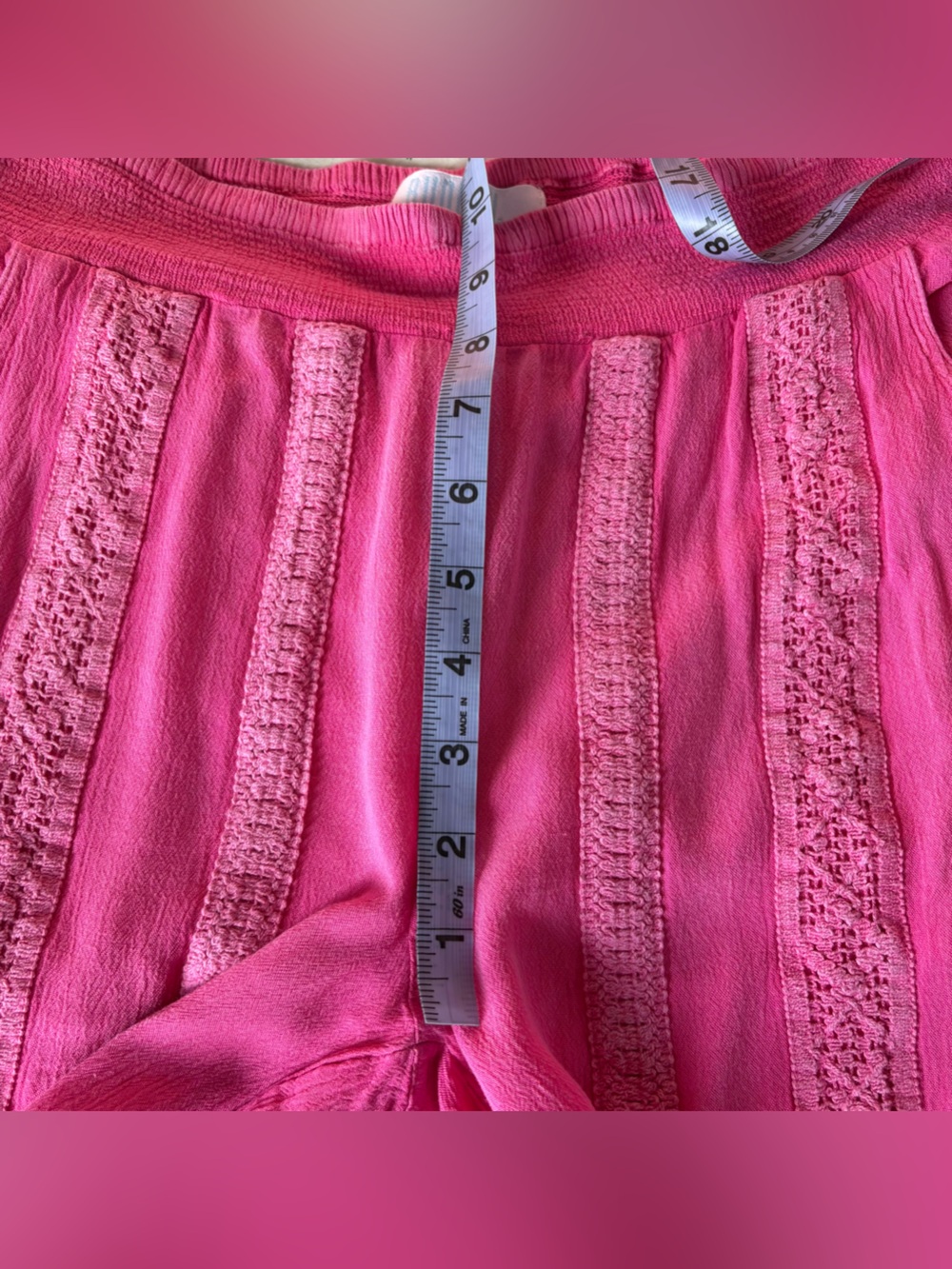 Bunulu Pink Embroidery Trimmed Wide Leg Cropped Pants Size M - Picture 8 of 11